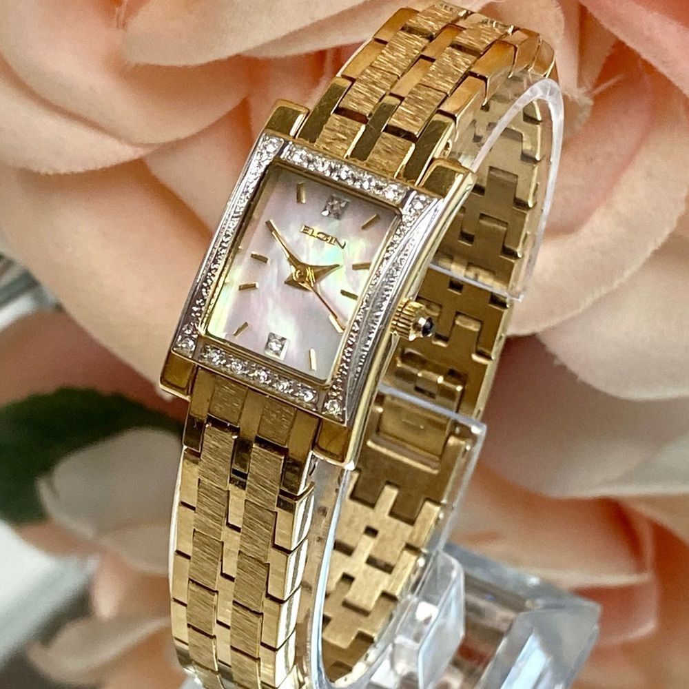 Elgin Crystal Accented Bezel and Mother of Pearl Dial Dress Watch - Picture 3 of 16
